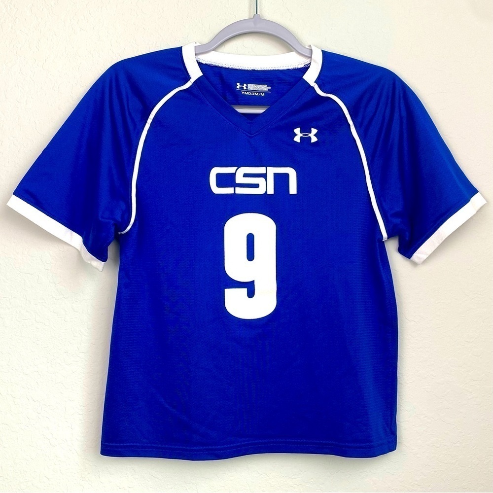 NEW Under Armour Royal Blue White #9 Youth Medium Sports Jersey Shirt CSN